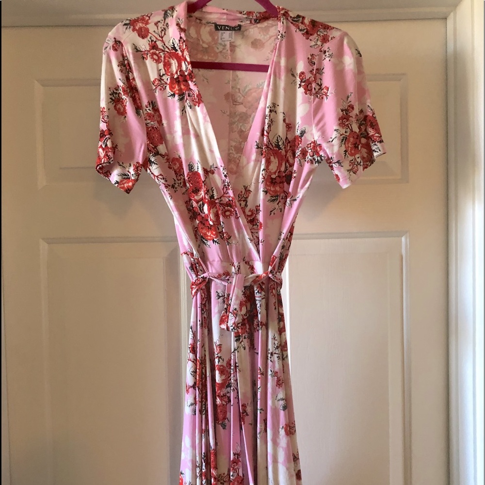 Venus floral pink white and red summer dress.